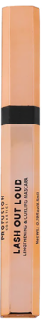 Pionowy, brzoskwiniowy tusz Profusion Lash Out Loud z czarną opaską, na opakowaniu tekst: lengthening & curling mascara.