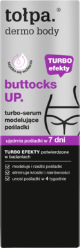 Tołpa Dermo Body buttocks UP turbo-serum modelujące pośladki, szare opakowanie z fioletowymi detalami.