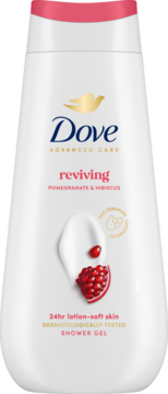 Biały żel pod prysznic Dove Advanced Care Reviving Granat & Hibiskus, nawilżający, widok z przodu.