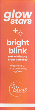 Pomarańczowe opakowanie kremu pod oczy Glow Stars Bright Blink z witaminą C, widok z przodu.