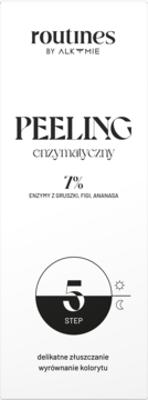 Białe opakowanie Peeling enzymatyczny Routines by Alkmie, 7% enzymy z gruszki, figi, ananasa, widok przód.
