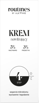 Routines by Alkmie nawilżający krem do twarzy 5% niacynamid i 3% prebiotyk, białe opakowanie, widok z przodu.