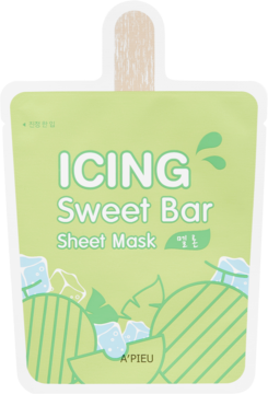 A'Pieu Icing Sweet Bar Sheet Mask nawilżająca, w zielonej saszetce z grafiką arbuza i kostek lodu, widok z przodu.