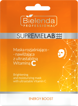 Pomarańczowa maska Bielenda Supremelab Energy Boost, rozjaśniająco-nawilżająca z Witaminą C, widok z przodu.