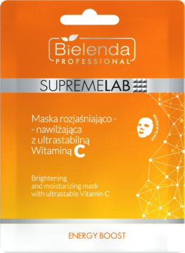 Pomarańczowa maska Bielenda Supremelab Energy Boost, rozjaśniająco-nawilżająca z Witaminą C, widok z przodu.