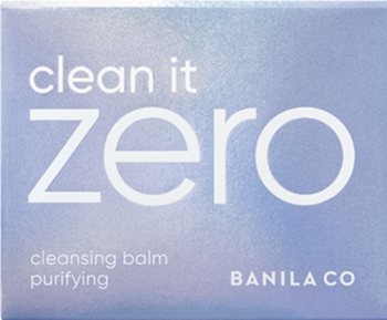 Fioletowe pudełko Clean It Zero Purifying cleansing balm Banila Co, z białymi napisami, widok z przodu.