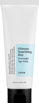 Biała tubka maski COSRX Ultimate Nourishing Rice Overnight Spa Mask 60ml, widok z przodu, czarna zakrętka.