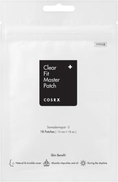 Białe opakowanie Cosrx Clear Fit Master Patch, niewidoczne plastry na wypryski, widok z przodu.
