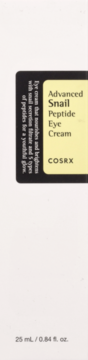Krem pod oczy COSRX Advanced Snail Peptide w czarnym opakowaniu z żółtą etykietą, widok z przodu.