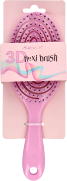 Różowa szczotka do włosów 3D Flexi Brush w opakowaniu, z elastyczną główką i otworami wentylacyjnymi.