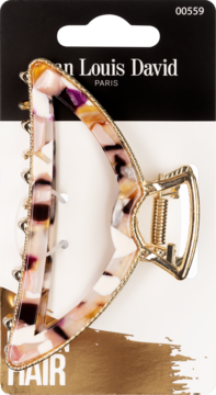 Duża złoto-różowa klamra Jean Louis David z marmurkowym wzorem, widok z przodu na opakowaniu.