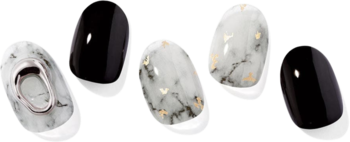 Naklejki hybrydowe Ohora Marble Stone: dwie czarne, trzy marmurowe ze srebrnym i złotym zdobieniem.