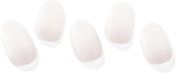 Pięć naklejek hybrydowych Ohora Veil, owalne, różowo-biały french manicure, luźno ułożone.