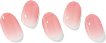 Ohora Peach Latte, błyszczące naklejki hybrydowe ombre w odcieniach brzoskwiniowego różu, widok z przodu.