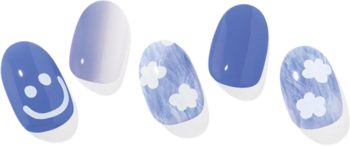 Zestaw 5 naklejek hybrydowych Ohora Cotton Cloud: niebieskie z chmurkami, uśmiechem, gładkie i gradientowe.