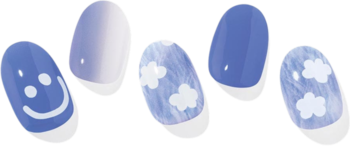 Zestaw 5 naklejek hybrydowych Ohora Cotton Cloud: niebieskie z chmurkami, uśmiechem, gładkie i gradientowe.