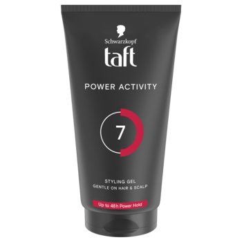 Schwarzkopf Taft Power Activity Żel do włosów w czarnej tubce, poziom utrwalenia 7, widok z przodu.