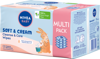 NIVEA BABY Soft & Cream ,chusteczki nawilżane, wielopak,przód