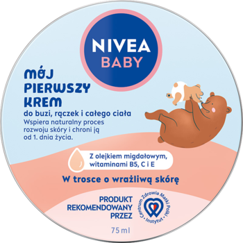 NIVEA BABY Mój Pierwszy Krem, okrągłe opakowanie z misiem, do buzi i ciała, dla wrażliwej skóry od 1. dnia życia.