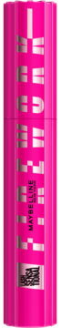 Różowy tusz Maybelline Lash Sensational Firework, wydłużający, z pionowym napisem, widok z przodu.
