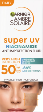 GARNIER AMBRE SOLAIRE Super UV ,fluid ochronny SPF50+, z niacynamidem,przód