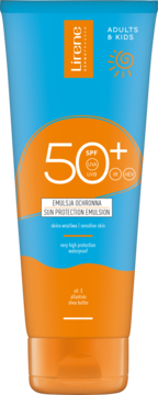 LIRENE Adults & Kids ,emulsja ochronna, wodoodporna, SPF 50+,przód