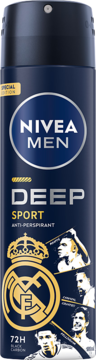 NIVEA MEN Deep Sport 72H antyperspirant spray z czarnym węglem, edycja Real Madrid z piłkarzami.