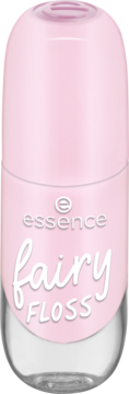 Jasnoróżowy lakier Essence Gel Nail Colour 70 Fairy Floss, przezroczysta butelka z różową nakrętką, widok z przodu.