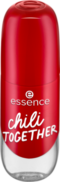 Essence Gel Nail Colour 16 Chili Together, czerwony lakier do paznokci z żelowym wykończeniem, butelka z przodu.