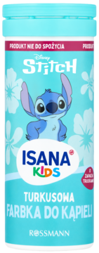 Isana Kids Turkusowa Farbka do Kąpieli z Disney Stitch, o zapachu truskawek, widok z przodu.