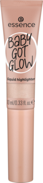 Tubka rozświetlacza Essence Baby Got Glow, odcień jedwabistego beżu, 10ml, widok z przodu.