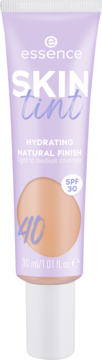 Essence SKIN tint nawilżający podkład w fioletowej tubce, SPF 30, odcień 40, widok z przodu.