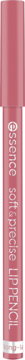 Pionowy widok różowej kredki do ust Essence Soft&Precise Lip Pencil z widocznymi białymi napisami.