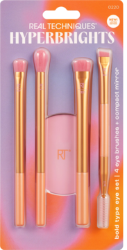 REAL TECHNIQUES Hyperbrights ,zestaw pędzli do makijażu, z lusterkiem, Bold Type Eye,przód