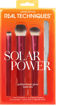 REAL TECHNIQUES Solar Power Golden Hour Glow,zestaw pędzli do makijażu, + szpatułka do podkładu,przód