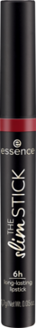 Smukła pomadka Essence The Slim Stick Hot Chili w czarnej tubce z czerwonym paskiem, matowe wykończenie.