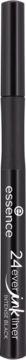 Matowy, czarny eyeliner Essence 24ever Ink Liner w pisaku, widok z przodu z pionowymi białymi napisami.