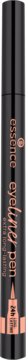 Czarny eyeliner w pisaku Essence, widok z przodu. Opakowanie z napisem long lasting i miedzianym spodem.
