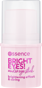 Essence Bright Eyes! pod oczy, różowy sztyft z efektem rozjaśniającym, biała zakrętka, widok z przodu.