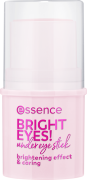 Essence Bright Eyes! pod oczy, różowy sztyft z efektem rozjaśniającym, biała zakrętka, widok z przodu.