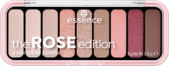 Paleta cieni Essence The Rose Edition w różowym etui, 9 matowych i perłowych odcieni nude i różu.