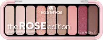 Paleta cieni Essence The Rose Edition w różowym etui, 9 matowych i perłowych odcieni nude i różu.