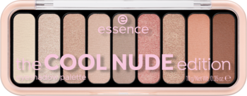 Paleta cieni Essence The Cool Nude Edition, widok z góry. Zawiera 9 neutralnych odcieni nude, matowych i perłowych.