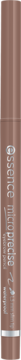 Pionowo ustawiona kredka Essence Micro Precise Dark Blonde. Elegancka metaliczna obudowa w kolorze różowego złota z rozmytym napisem.