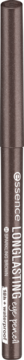 Błyszcząca brązowa kredka do oczu Essence Longlasting Eye Pencil Sparkling Brown, pionowe zbliżenie z rozmytym białym tekstem.