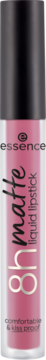 Długotrwała pomadka Essence 8h Matte Liquid Lipstick 08 Pink Blush, w przezroczystej tubce z czarną nakrętką.