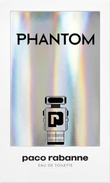 Paco Rabanne Phantom woda toaletowa, front holograficznego opakowania z robotem i logo, widok z przodu.