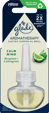 Glade Aromatherapy Calm Mind Bergamotka + Trawa Cytrynowa wkład do odświeżacza, front opakowania.