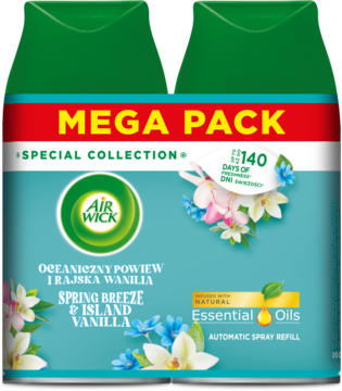 Air Wick Megapack wkład do automatycznego odświeżacza, Spring Breeze & Island Vanilla, zielono-niebieski.