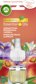 AIR WICK Essential Oils ,wkład do elektrycznego odświeżacza powietrza Aromatyczna Brzoskwinia i Morela,przód
